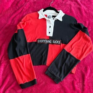 The Ragged Priest Black and Red Everything Sucks Colorblock Collared Shirt
